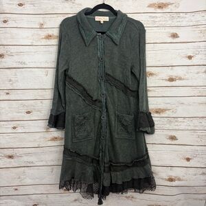 Pretty Angel Gray Ruffle Lace Romantic Y2K 90s Long Cardigan Sweater Coat